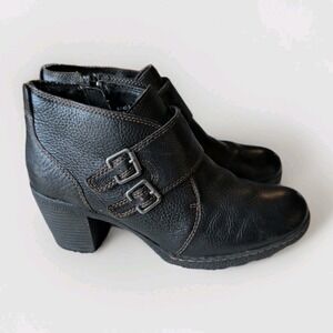 b.o.c. Born Ankle Boots Black Pebble Leather Buckle Side Zip Sz 9 M BC3569 GUC